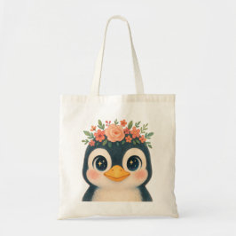 Tote Bag Pingouin à fleurs lunaires