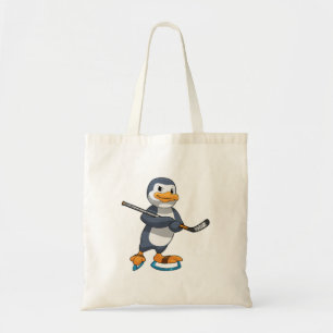 Tote Bag Pingouin au hockey sur glace avec bâton de hockey 