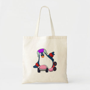 Tote Bag Pingouin comme Patineur Inline avec Patins Inline