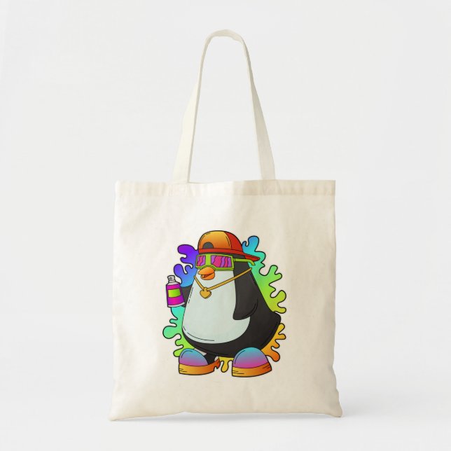 Tote Bag Pingouin comme peintre avec Spray (Devant)