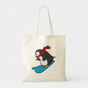 Tote Bag Pingouin comme skieur avec ski