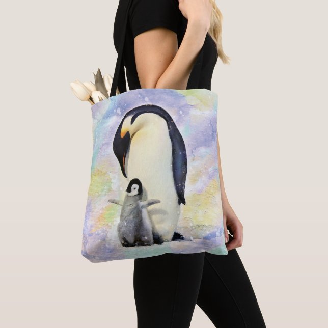 Tote Bag Pingouin d'empereur avec l'aquarelle de bébé (De près)