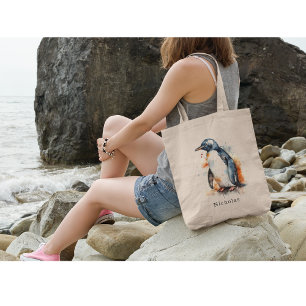 Tote Bag pingouin en orange et noir