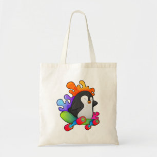 Tote Bag Pingouin en patinage avec skateboard