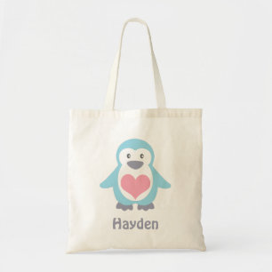 Tote Bag Pingouin mignon et Coeur rose Personnalisé