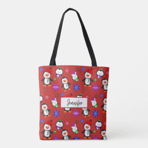 Tote Bag Pingouins et flocons de neige personnalisés Noël