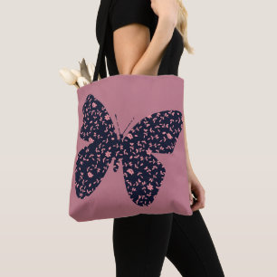 Tote Bag Pink and Violet Floral Butterfly