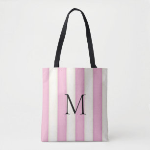 Tote Bag Pink & Antique White Stripes Monogramme