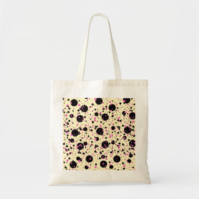 Tote Bag Pink & Black Polka Dot Glam Pattern (Devant)