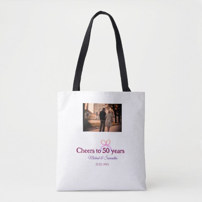 Tote Bag Pink bow cheers to 50 years anniversary wedding  (Devant)