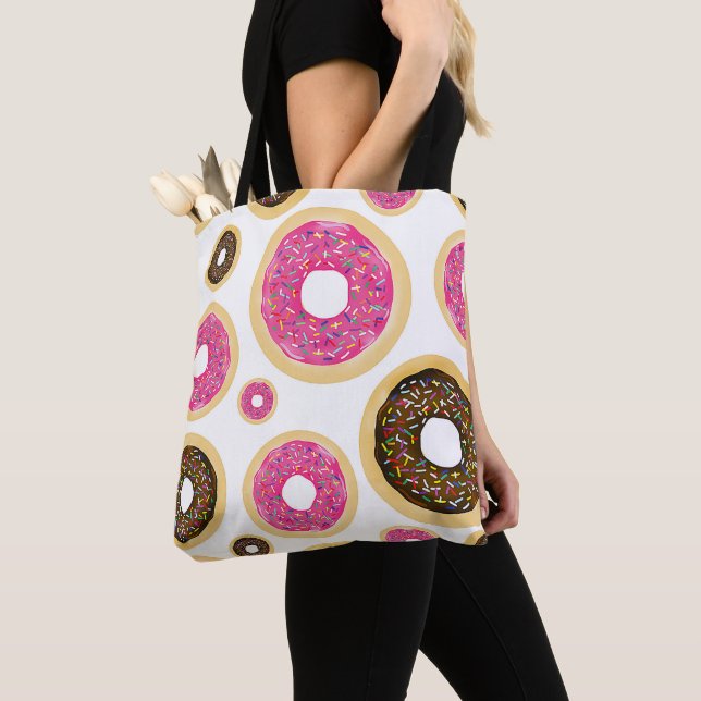 Tote Bag Pink & Brown Sprinkt Donuts Moderne Amusant mignon (De près)