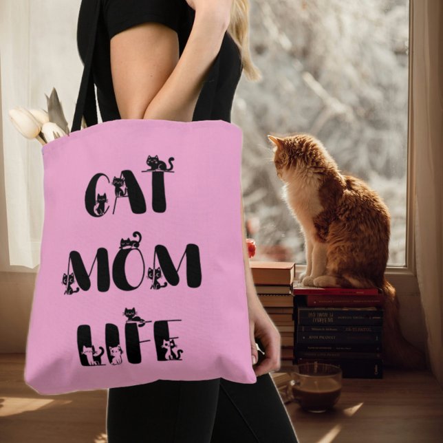 Tote Bag Pink Chic Chat Maman Vie Mère mignonne Fête des Mè (Créateur téléchargé)