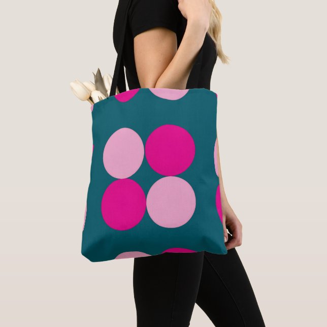 Tote Bag Pink Circles on Green Tote (De près)