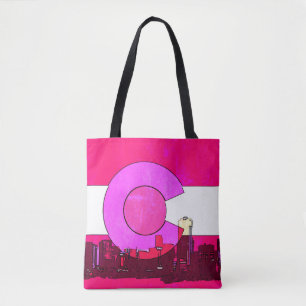 Tote Bag Pink Colorado Denver imprimé en skyline partout su