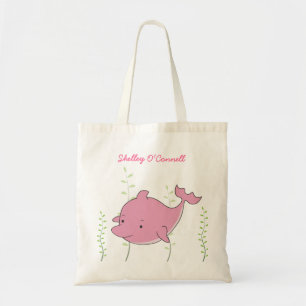 Tote Bag Pink Dolphin Girls School Book Library Canvas Bag