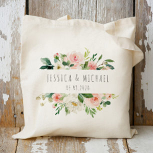 Tote Bag Pink floral Bridesmaid Personnalisé
