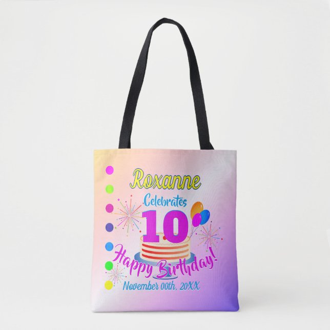 Tote Bag PINK Joyeux 10e anniversaire | modifiable (Devant)