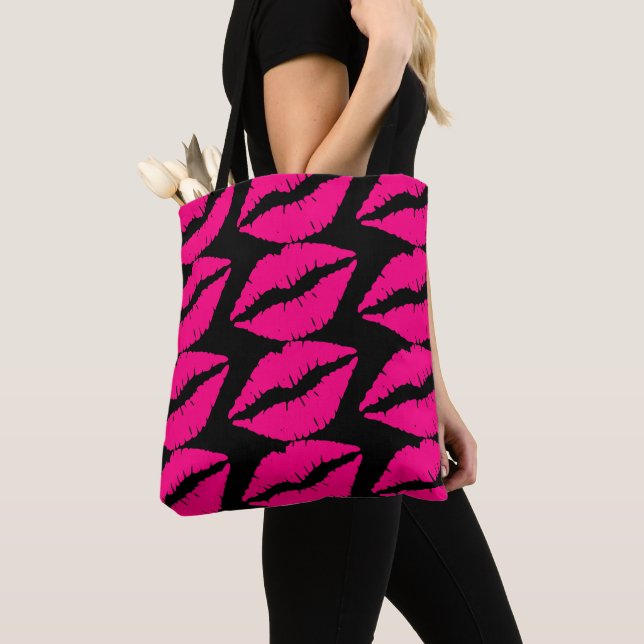 Tote Bag Pink lipstick pop art rose et noir (De près)