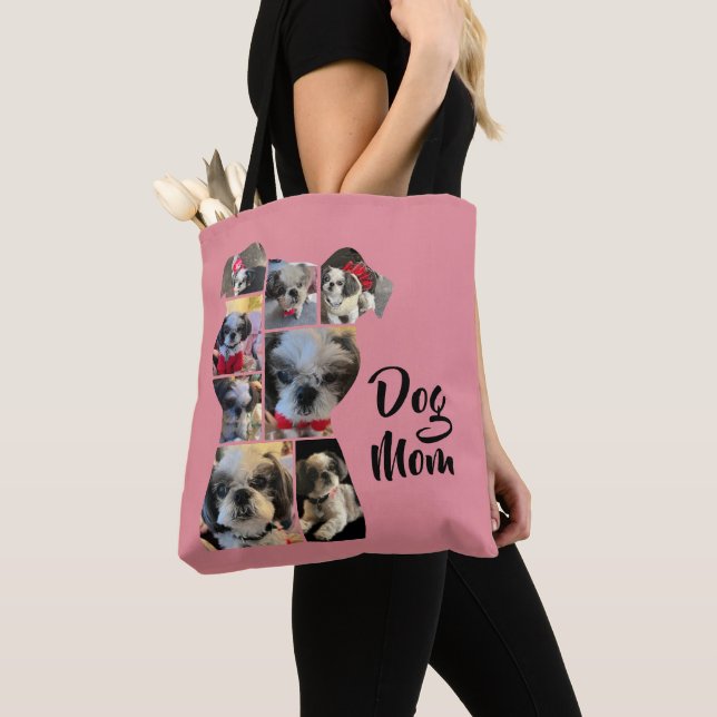 Tote Bag Pink moderne personnalisé Chien Maman Photo Collag (De près)