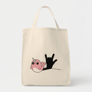 Tote Bag Pink Narwhal ASL I Love You - Deaf Culture Design