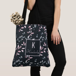 Tote Bag Pink Navy Elegant Tendance Nom initial Monogramme