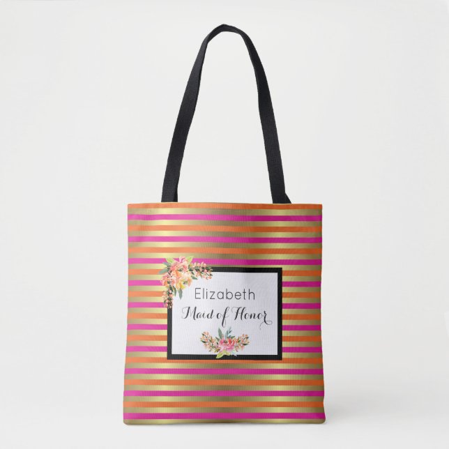 Tote Bag Pink, Orange & Faux Tesselles métalliques avec/ Fl (Devant)