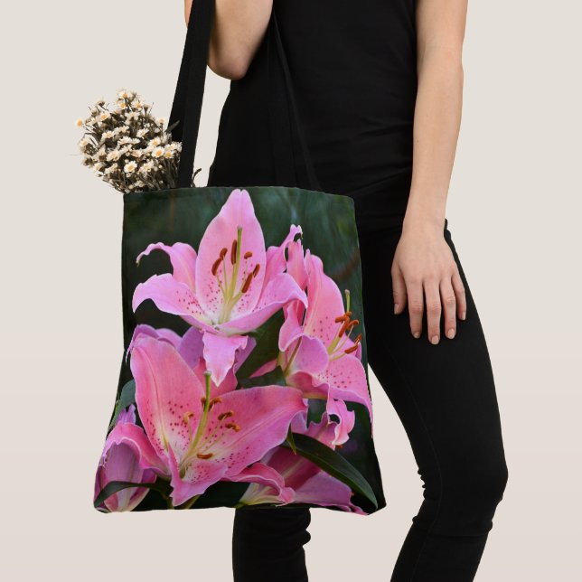 Tote Bag Pink Oriental Lilies Floral (De près)