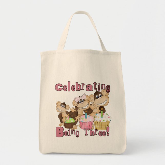 Tote Bag Pink Party Monkey 3e Anniversaire Tshirts et cadea (Devant)