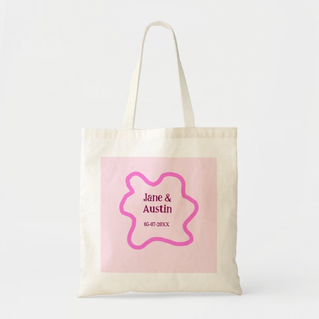 Tote Bag Pink pastel retro wedding border frame name date (Devant)