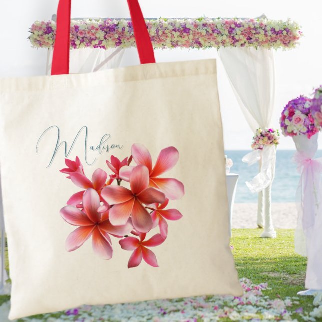 Tote Bag Pink Plumeria Bridesmaid Cadeau personnalisé (Créateur téléchargé)
