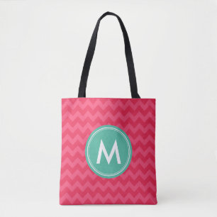 Tote Bag Pink Preppy Chevron Monogramme Personnaliser