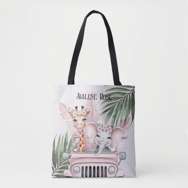 Tote Bag Pink Safari Jungle Aventure fille Baby shower cade (Devant)