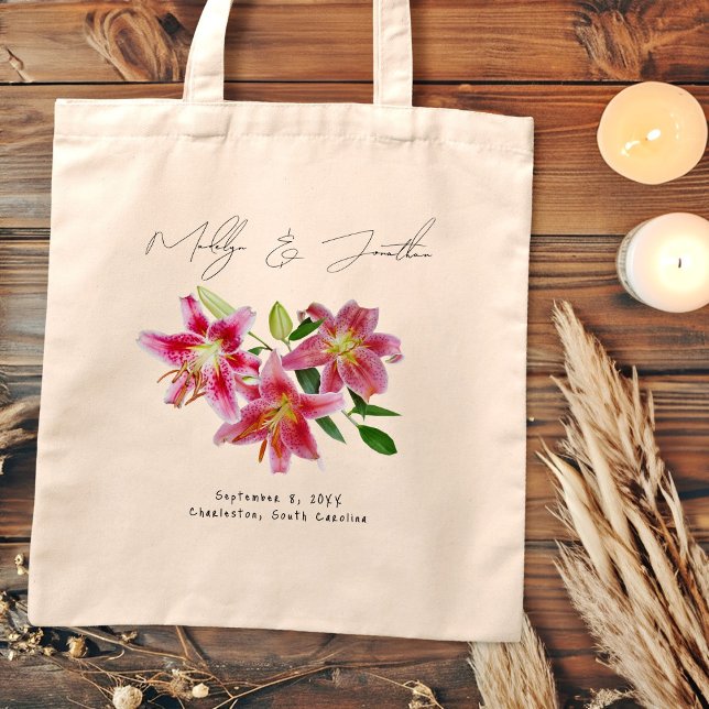 Tote Bag Pink Stargazer Lys Mariage Bienvenue Fourre-tout (Créateur téléchargé)