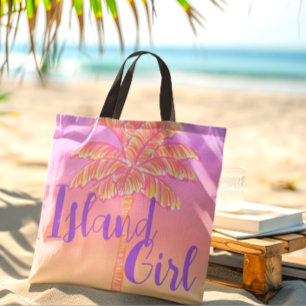 Tote Bag Pink Tropical coucher de soleil Palm Tree Island G
