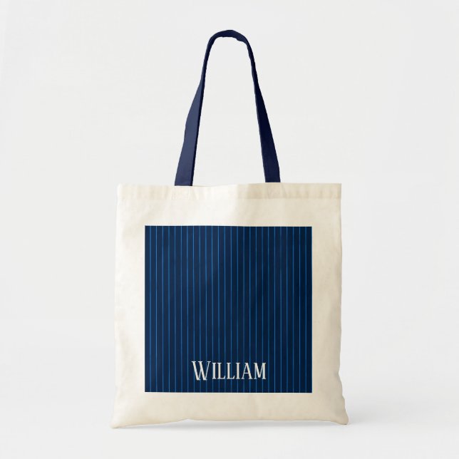 Tote Bag Pinstripes bleu marine personnalisées (Devant)