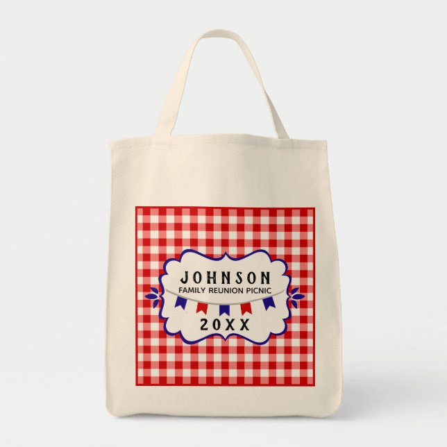 Tote Bag Pique-nique Famille Réunion Rouge Blanc et Bleu (Devant)