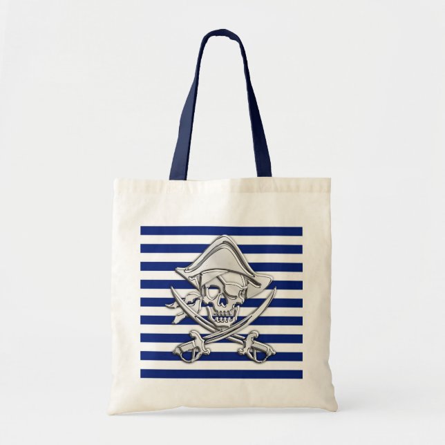 Tote Bag Pirate d'argent sur les rayures marines (Devant)