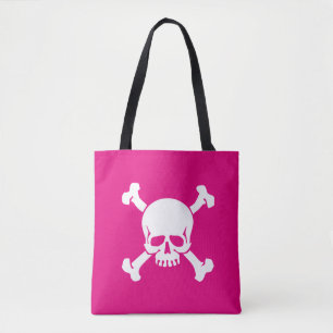 Tote Bag Pirate rose chaud, crâne et os croisés, drapeau