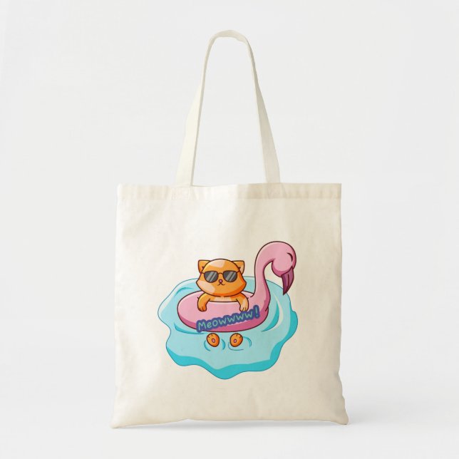 Tote Bag piscine de chat vitres d'été | Conception amoureux (Devant)