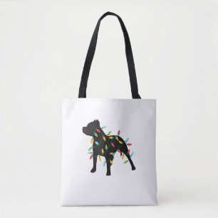 Tote Bag Pitbull Noël lumières Noël Amoureux des chiens cad