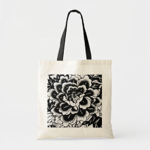 Tote Bag Pivoine chinoise de Papier-Cut sur le noir -