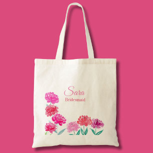 Tote Bag Pivoines aquarelle Demoiselle d'honneur personnali