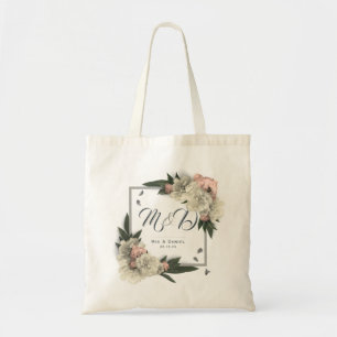 Tote Bag Pivoines florales fascinantes de blanc et de pêche