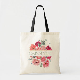 Tote Bag Pivoines Françaises Roses Fleur Monogramme Demoise
