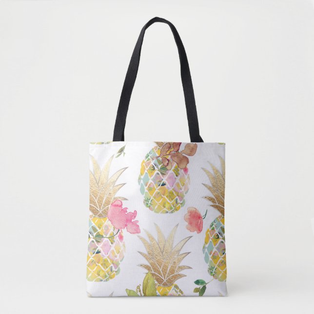 Tote Bag PixDezines Aloha Ananas+Aquarelle Florale (Devant)