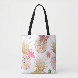 Tote Bag PixDezines Aloha Ananas+Aquarelle Florale