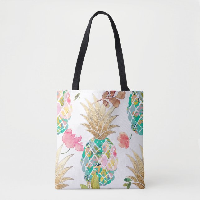 Tote Bag PixDezines Aloha Ananas+Aquarelle Florale (Devant)