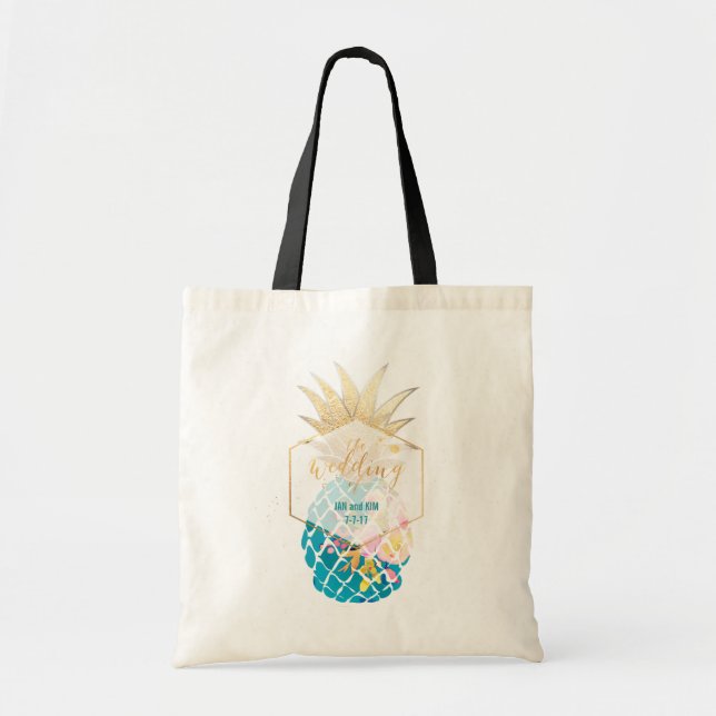Tote Bag PixDezines Aloha Hawaiian Ananas/Turquoise (Devant)