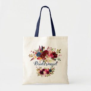 Tote Bag PixDezines Bridesmaid/Navy Burgundy Flowers
