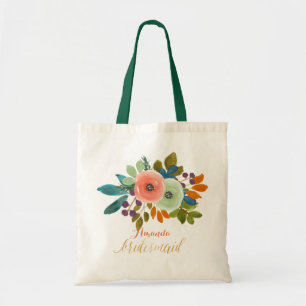 Tote Bag PixDezines Coral+Mint Aquarelle Florale